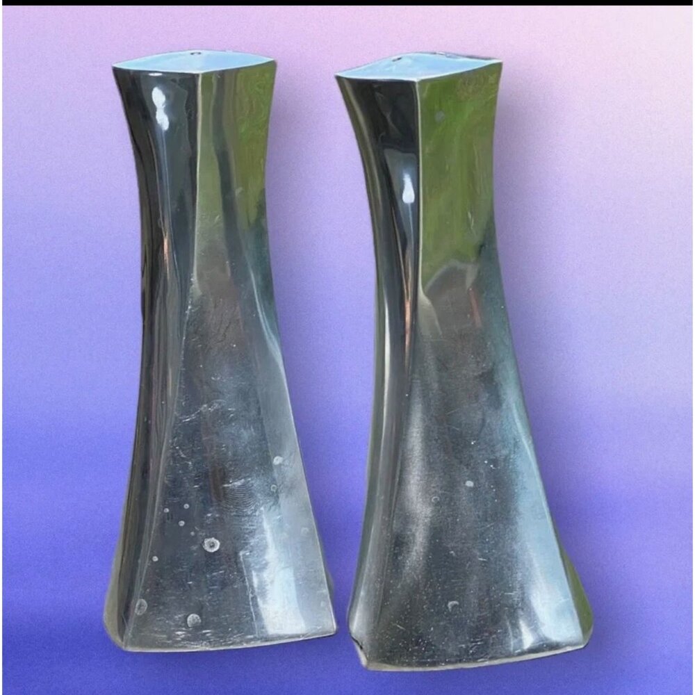 Lenox Chrome Metal Brutalist Salt and Pepper Shakers